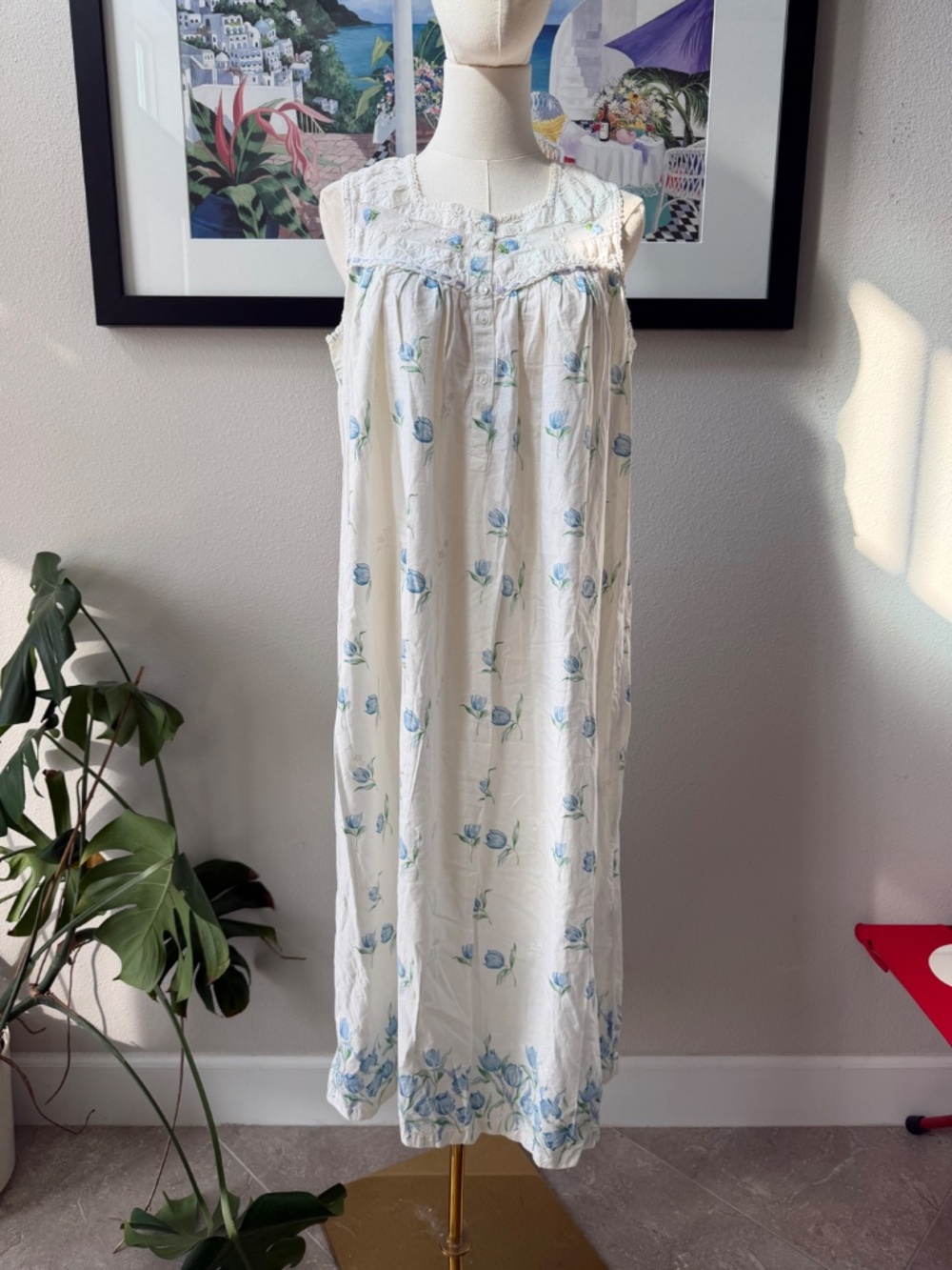Vintage Lilly Wicket 100% Cotton Embroidered Lace Floral Nightgown STUNNING Sz L